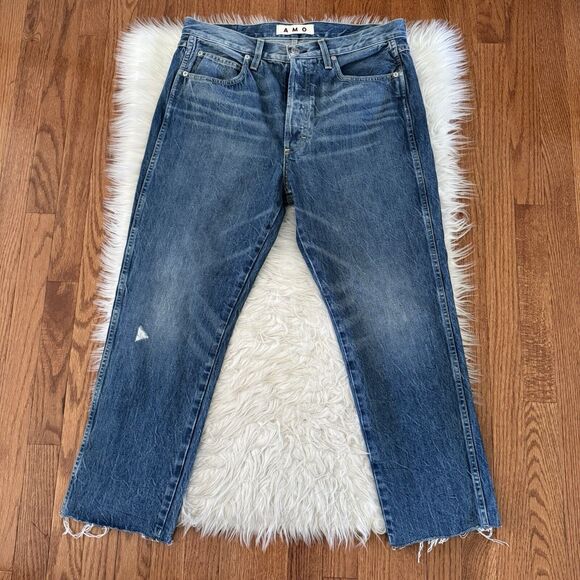 AMO Jeans Womens 31 High Rise Buttonfly Straight Leg Raw Hem Crop Denim Stargaze - Picture 4 of 15